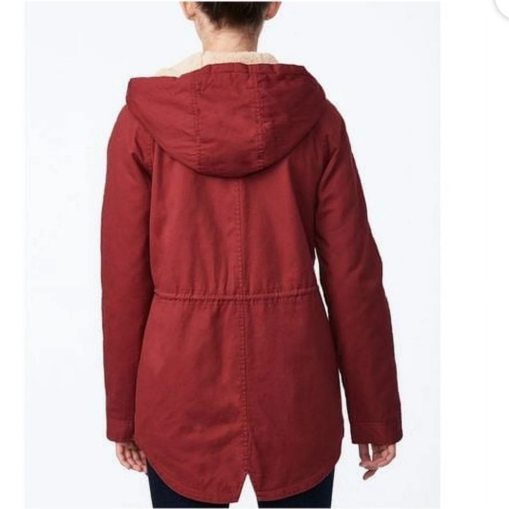 COLLECTION B Women’s medium Anorak hooded sherpa trim brick red jacket NWOT - Picture 8 of 13